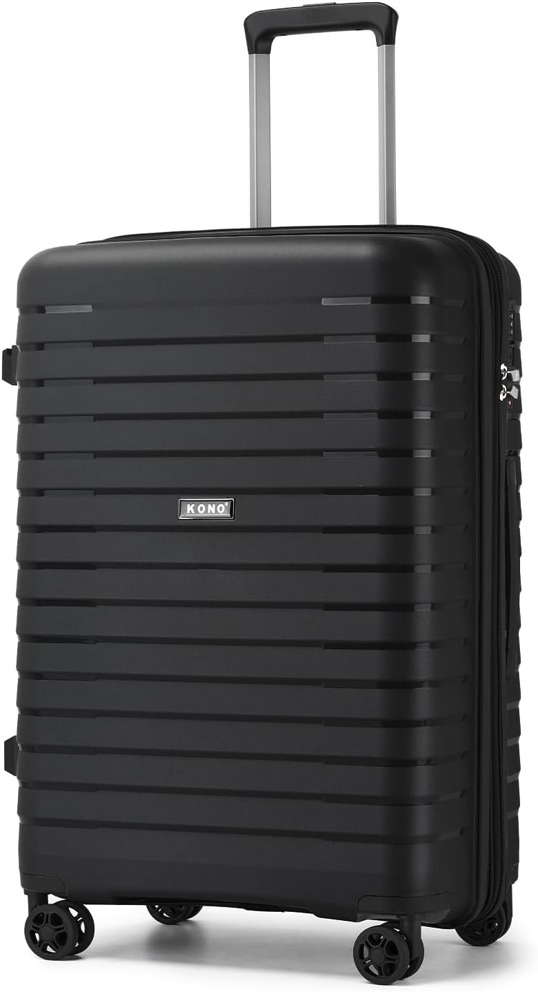 Kono 24 Inch Expandable Luggage Suitcase with Spinner Wheels, Durable Hardside Checked Luggage with Hidden Cup Holder, Lightweight Hard Shell Medium Suitcase with TSA Lock(Black)