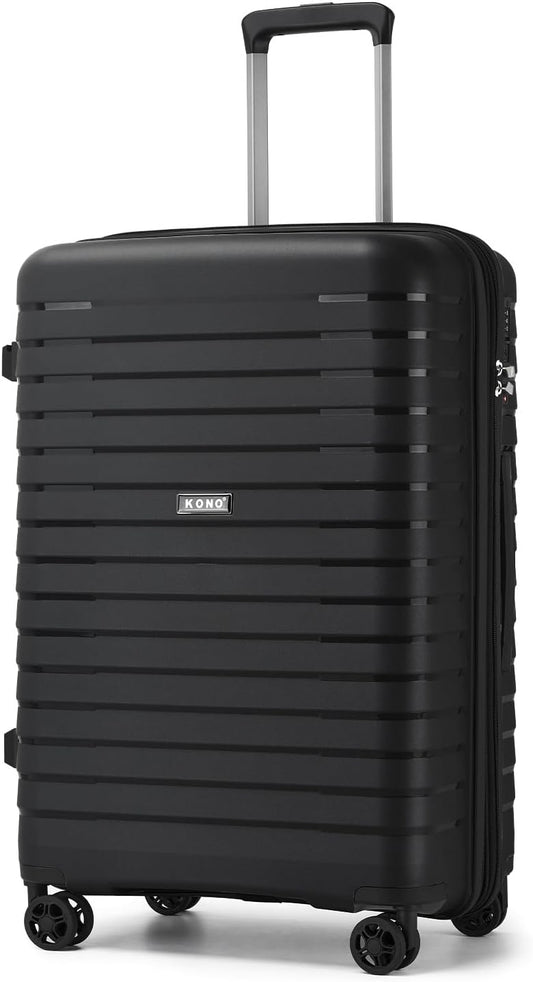 Kono 24 Inch Expandable Luggage Suitcase with Spinner Wheels, Durable Hardside Checked Luggage with Hidden Cup Holder, Lightweight Hard Shell Medium Suitcase with TSA Lock(Black)