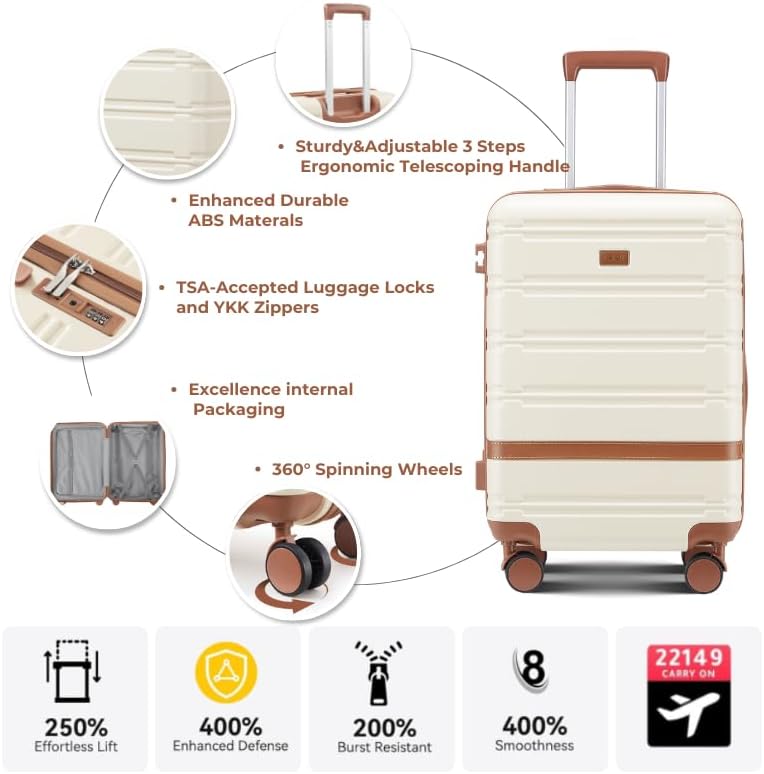 Luggage Sets 3 Piece with spinner wheels, PC+ABS Hard Shell Travel Luggage,Lightweight Carry-on suitcases with TSA Lock,YKK Zippers (Navy)