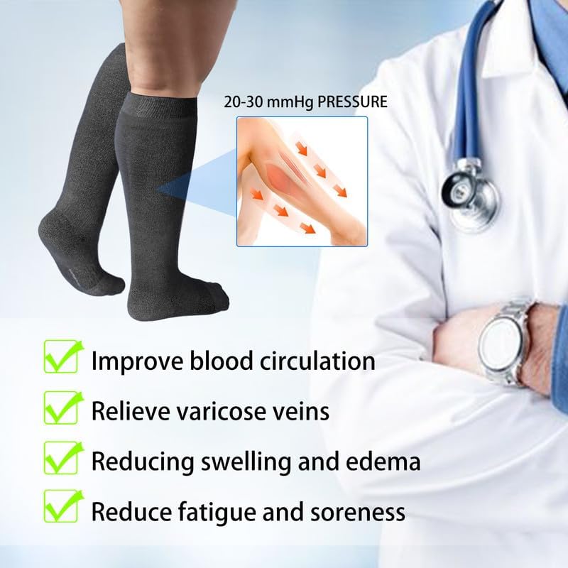 LEVSOX Compression Socks for Pregnant Women 20-30 mmHg Knee High Cute Funny Mens Supports Socks for Nurses, Medical, Travel