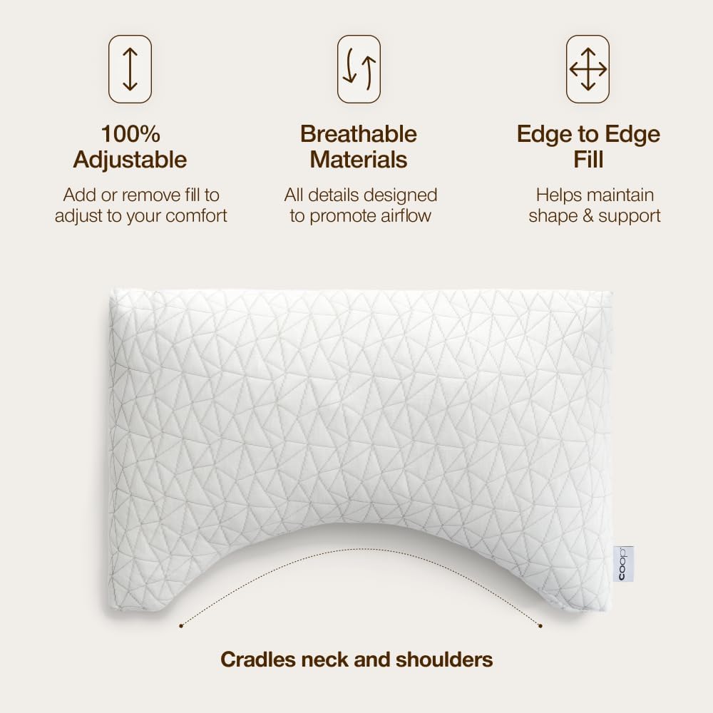 Coop Home Goods Original Crescent Adjustable Pillow, King Bed Pillows for Shoulder, Neck & Head Support, Crescent Foam Pillows - Medium Firm for Back & Side Sleeper, CertiPUR-US/GREENGUARD Gold