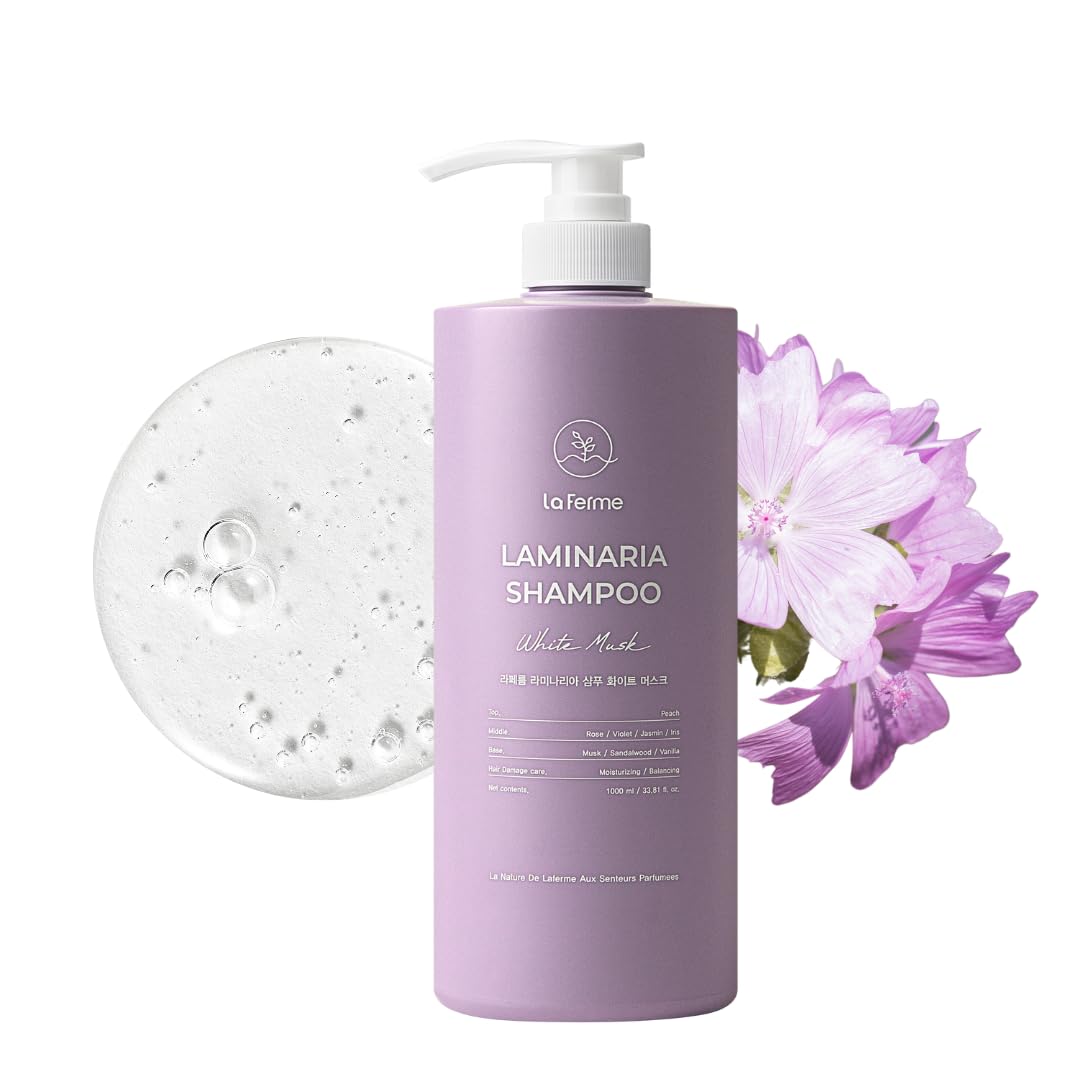 laferme Laminaria Shampoo with Organic Ingredient, Korean Clarifying Shampoo, Hydrating for Dry Hair, Strengthening for Weak Hair, Sulfate & Paraben-Free, for Women & Men, 33.8 FL OZ, White Musk