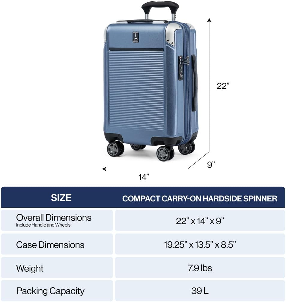 Travelpro Platinum Elite Hardside Expandable Carry on Luggage, 8 Wheel Spinner, TSA Lock, Hard Shell Polycarbonate Suitcase, Vintage Grey, Compact Carry on 20-Inch