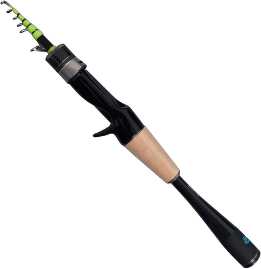 PURELURE Telescopic Fishing Rod Ultralight or Light, Carbon Fiber Rod Spinning & Casting, Fuji Alconite Ring and Reel Seat, One-Piece Mixed Carbon/4A Cork Handle, Spare Solid Tip, Portable Travel Rod