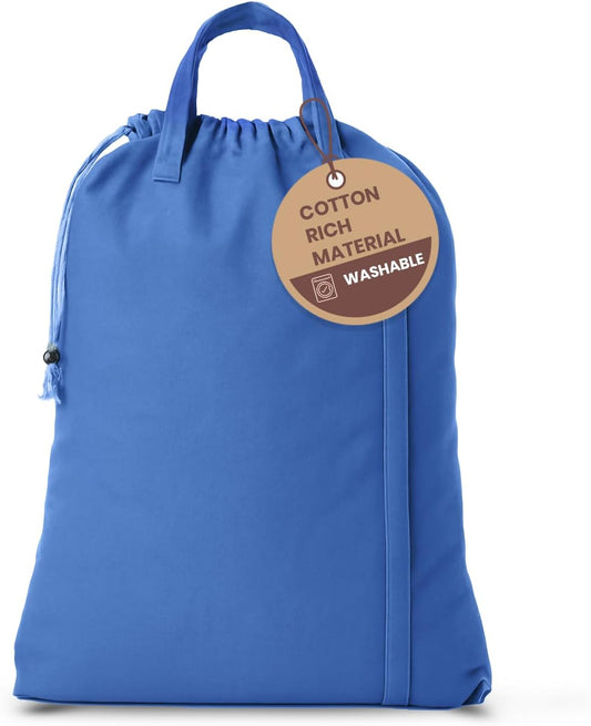 LFH Home Cotton Canvas Large Laundry Bag with Handle, Heavy Duty Drawstring Closure Washable Laundry Bags, School Travel, Home, Hotel, College Dorm, Organizer Sack, Toys Clothes 20x30-Sky Blue