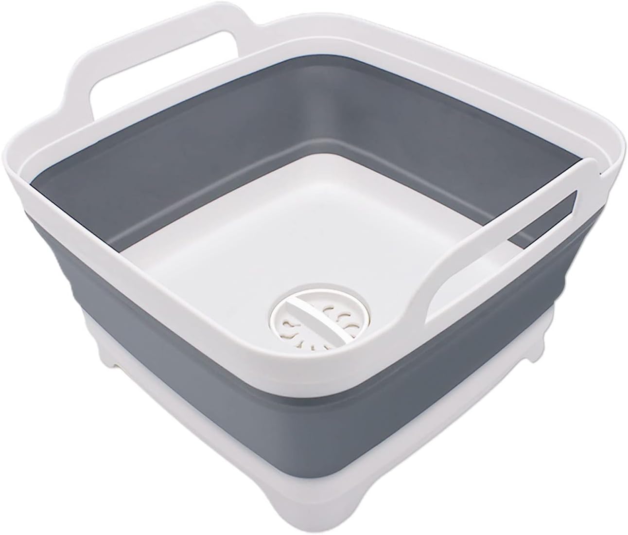 2.4 Gal(9L) Collapsible Dish Basin with Drain Plug - Multiuse Foldable Wash Basin for Baby Bottles, Space-Saving Multiuse Dish Tub, Kitchen Sink for Camping, Dishes Washing, RV (Gray)