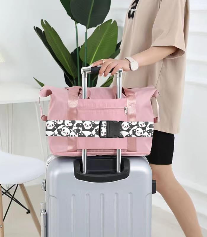 Luggage Straps for Suitcases Travel Belt Accessories, Cute Suitcase Strap, Adjustable Luggage Belt Strap, Heavy Duty with Quick-Release Buckle Luggage Strap Cute Pandas