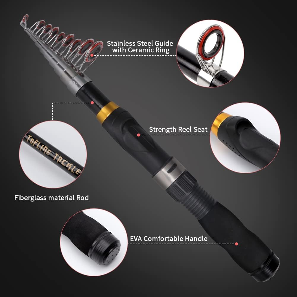 Collapsible Fishing Rod and Reel Combo, BalanZze Telescopic Fishing Rod with Spinning Reel, Portable Collapsible Fishing Pole Kit for Saltwater and Freshwater