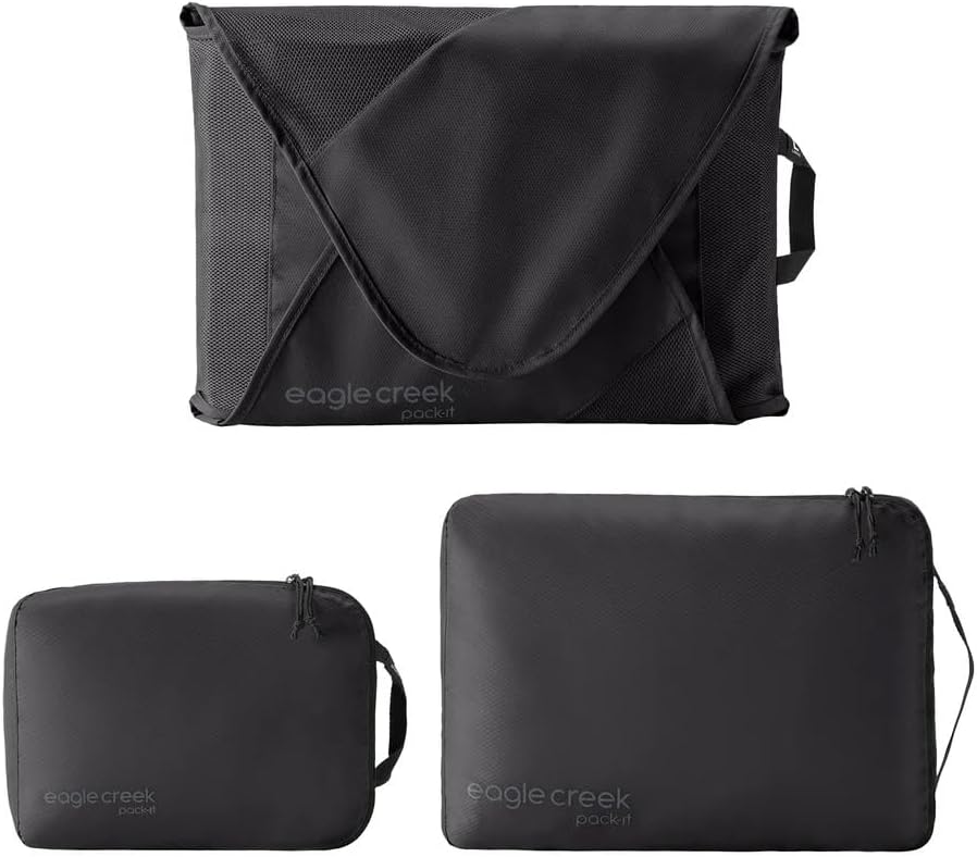 Eagle Creek Pack-It Starter Set - Includes S Isolate Cube, M Isolate Cube & L Pack-It Reveal Garment Folder L - Lightweight Travel & Storage Essentials - Black