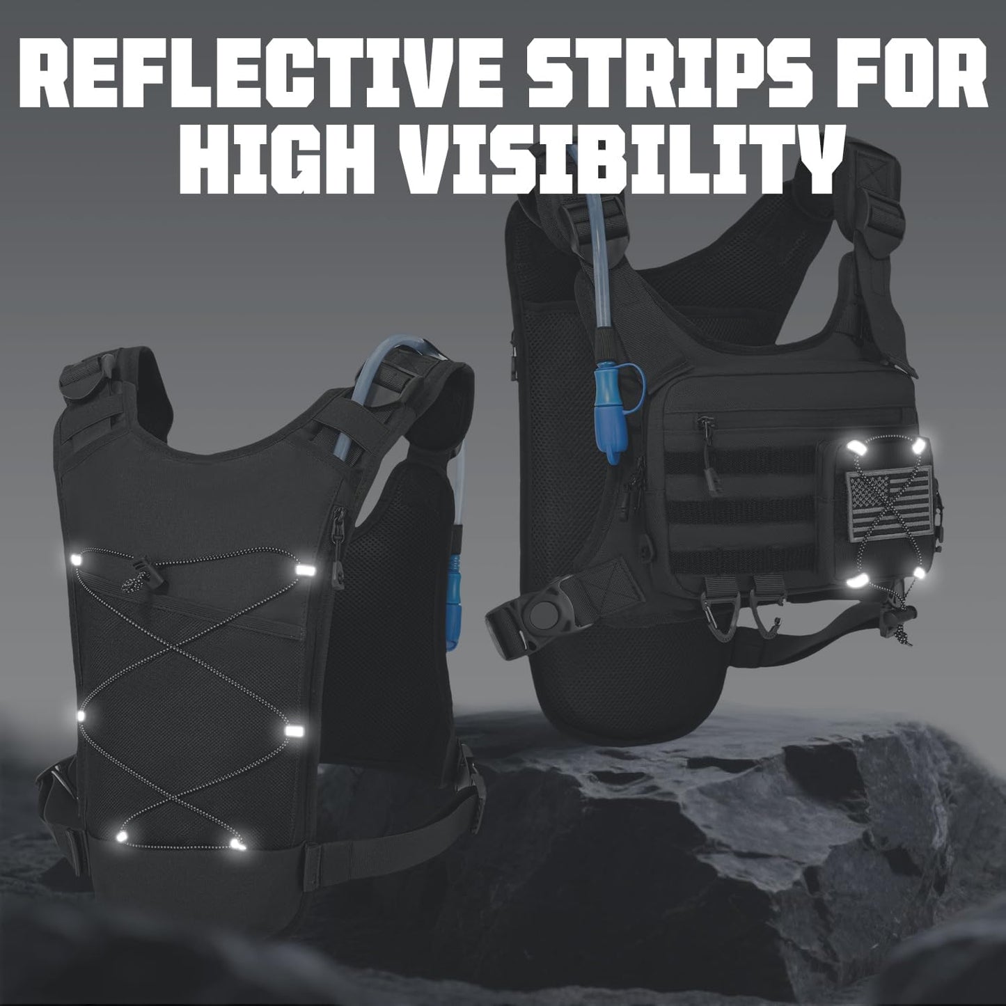 Hydration Vest（The design patent has been granted ）with 2L Water Bladder for Men and Women,Lightweight Adjustable Hydration Backpack,Reflective Running Hydration Chest Bag for Hiking Climbing Cycling