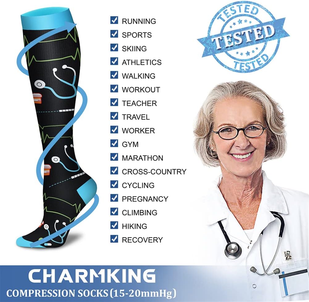 CHARMKING Compression Socks for Women & Men Circulation (3 Pairs) 15-20 mmHg is Best Support for Athletic Running Cycling