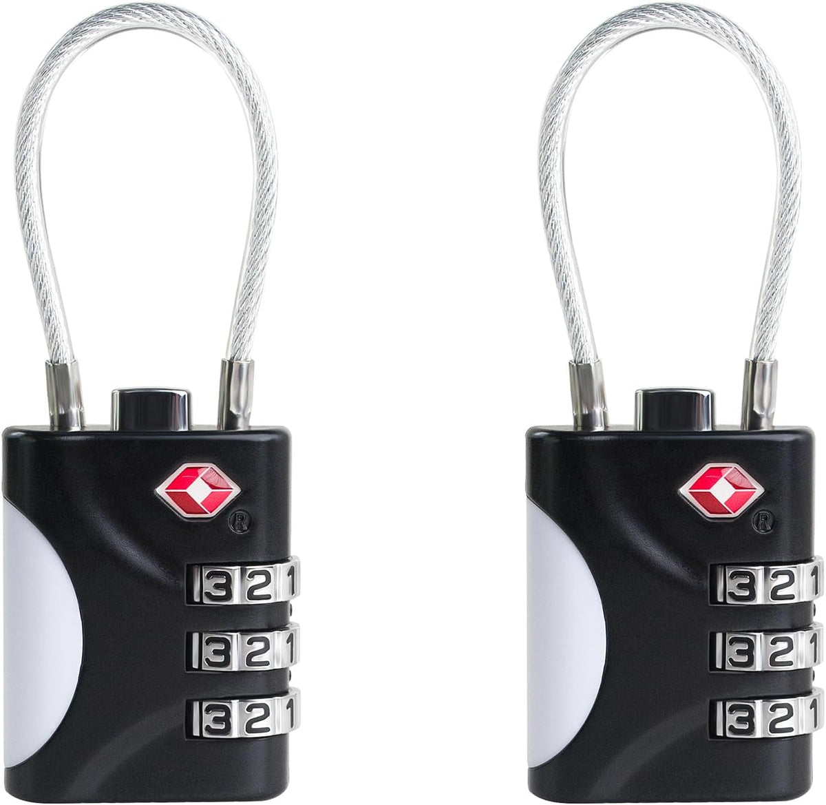 TSA Approved Luggage Locks - Small Combo Travel Padlock with Cable, TSA 007 Suitcase & Backpack Security, Durable & Easy to Use (Black+Black)