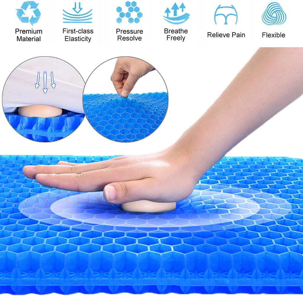 Gel Seat Cushion for Long Sitting Pressure Relief for Back, Sciatica, Coccyx, Tailbone Pain – Office Chair Cushion, Wheelchair Cushions, Truck and Car Seat Cushion (Blue)