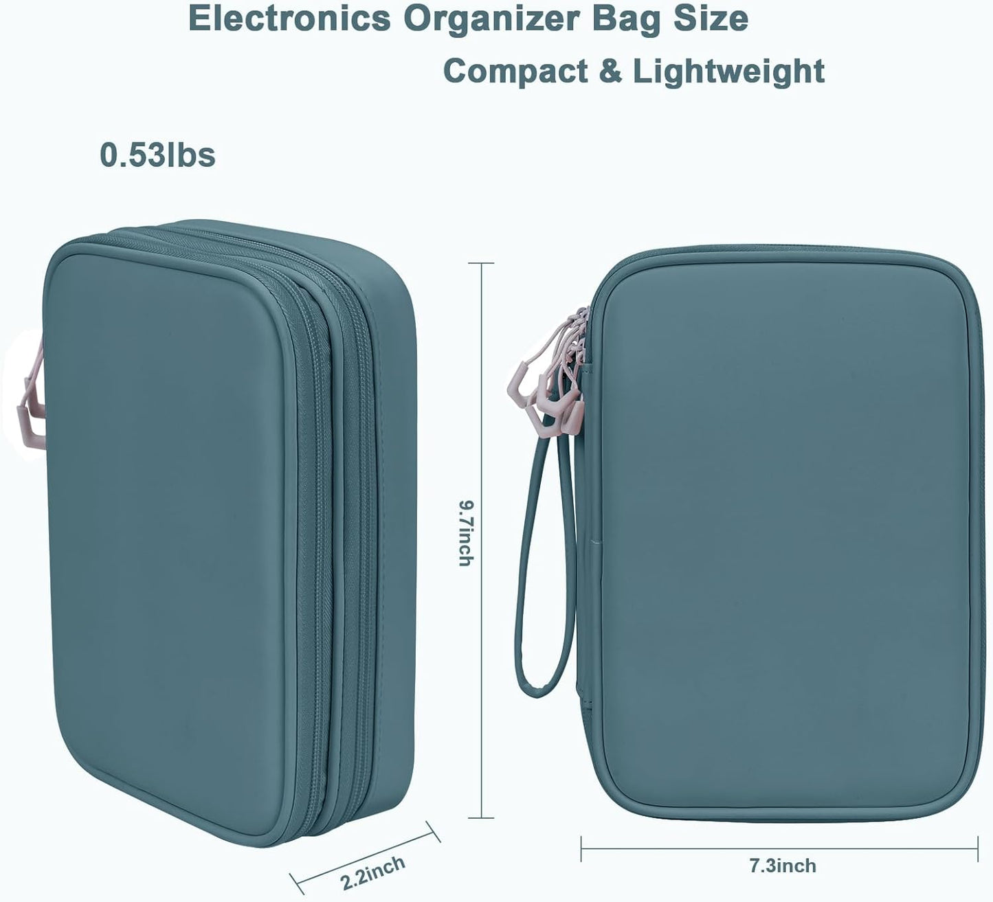 DDgro Electronics Travel Organizer Case for Cables/Cords/Chargers/Tech Essentials, Double Layers (Aqua Blue, PU-Large)