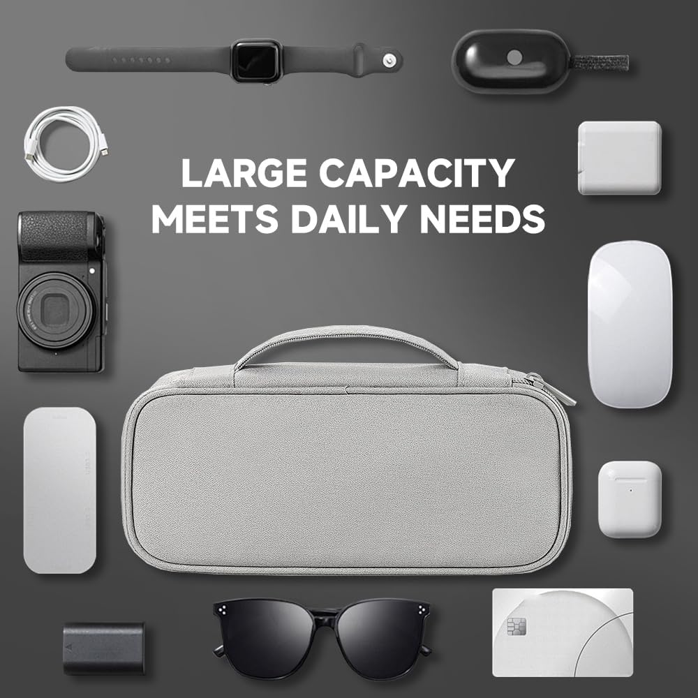 Teskyer Electronics Organizer Travel Case, Waterproof Portable Tech Accessories Pouch with Organized Compartments for Cables, Phone, Chargers, Earphone, Grey
