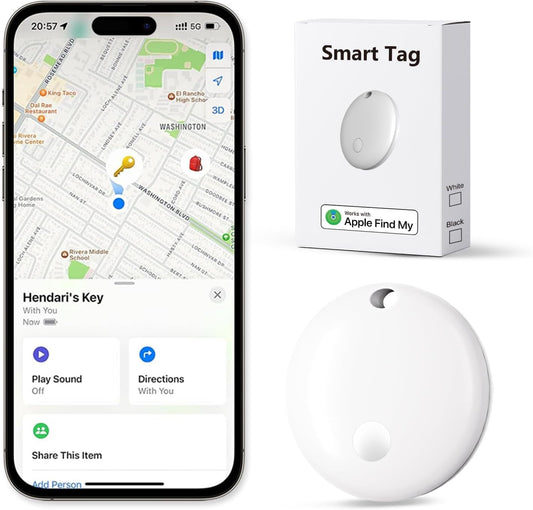 Tracker Tags, Item Finder Work with Apple Find My (iOS Only), Tracking Device Locator Smart Tag for Luggage, Keys, Wallet, Bike, Pets, Bags (White, 1 Pack)