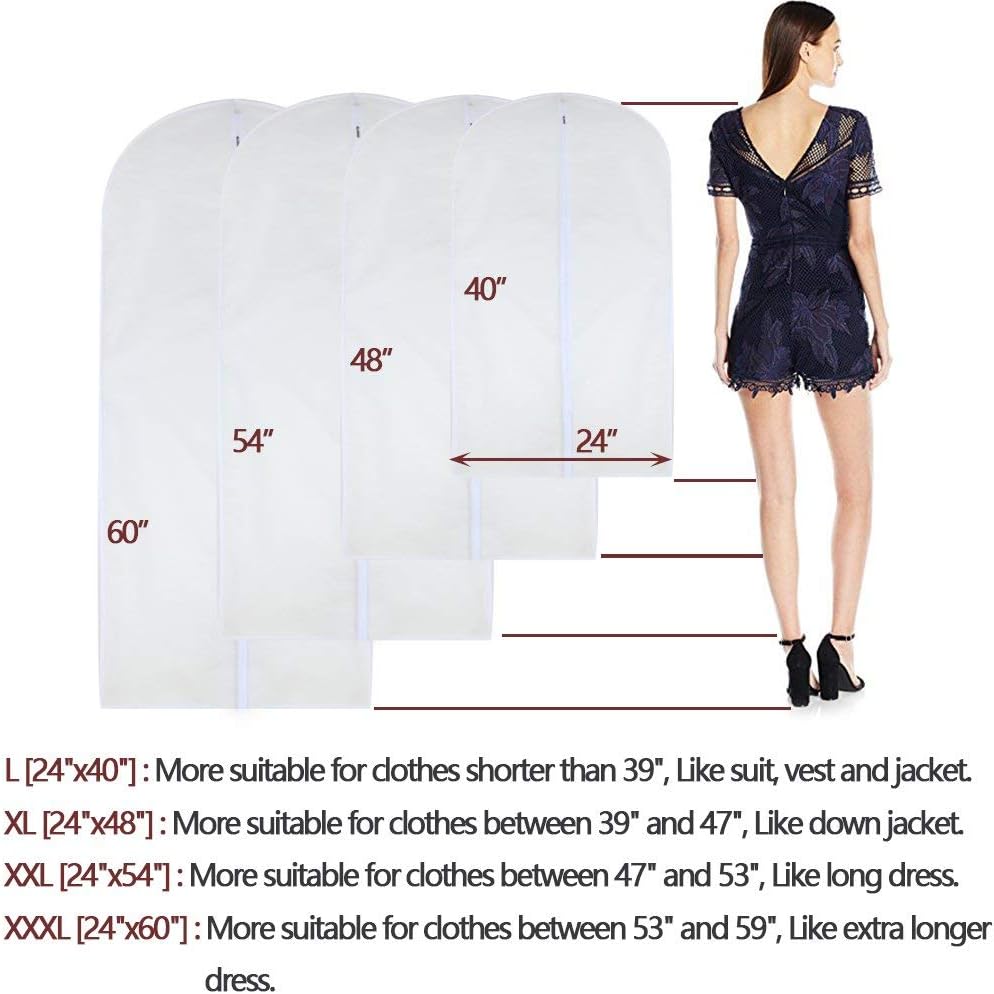 Garment Bags for Hanging Clothes 24'' x 40'' Suit Hanging Garment Bags White Breathable Suit Covers for Closet Full Zipper Dust Cover for Suits Dance Clothes Closet Pack of 6