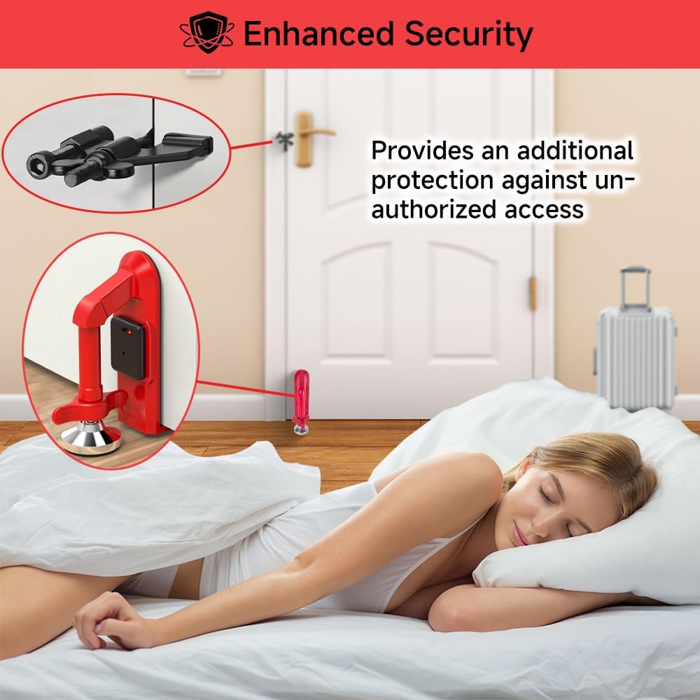Portable Alarm Door Stopper for Additional Safety in Hotel,Apartment and Bedroom,Removable Bottom Door Jammer Device,Anti Theft Extra Security Lock Kit for Travel. (Alarm Stopper&Lock)
