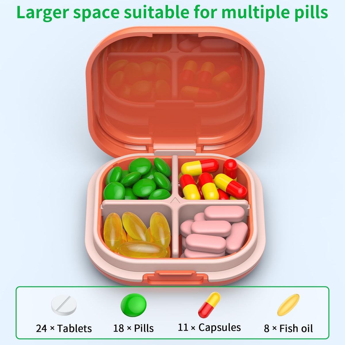 Daily Pill Organizer 4 Compartments, Small Pill Box Portable Travel Pill Case, Mini Pill Container for Purse Pocket, Compact Travel Medicine Organizer for Vitamin, Cod Liver Oil, Supplement (Pink)