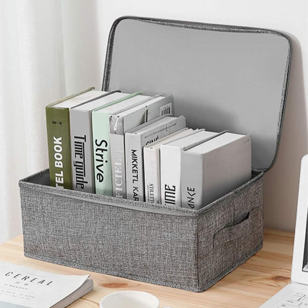 ANMINY 3PCS Storage Bins with Zipper Lids 13 Qt Lidded Fabric Storage Boxes Baskets Cubes with Handles Collapsible Washable Cotton Linen Closet Shelf Clothes Organizer Containers - Gray, Small
