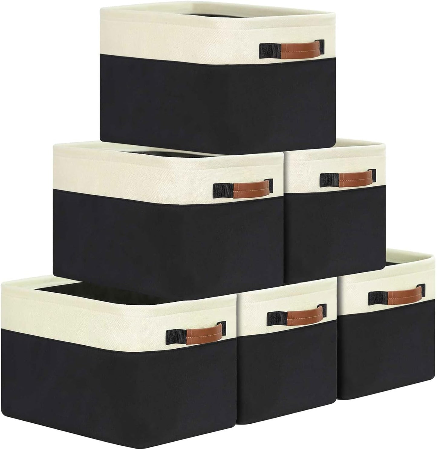 GhvyenntteS 6 Pack Large Fabric Storage Bins for Shelves with Metal Frame Opening & Hard Bottom Board, Collapsible Storage Baskets for Shelves, 15x11 Inch Baskets for Organizing Clothes Toys (Black)