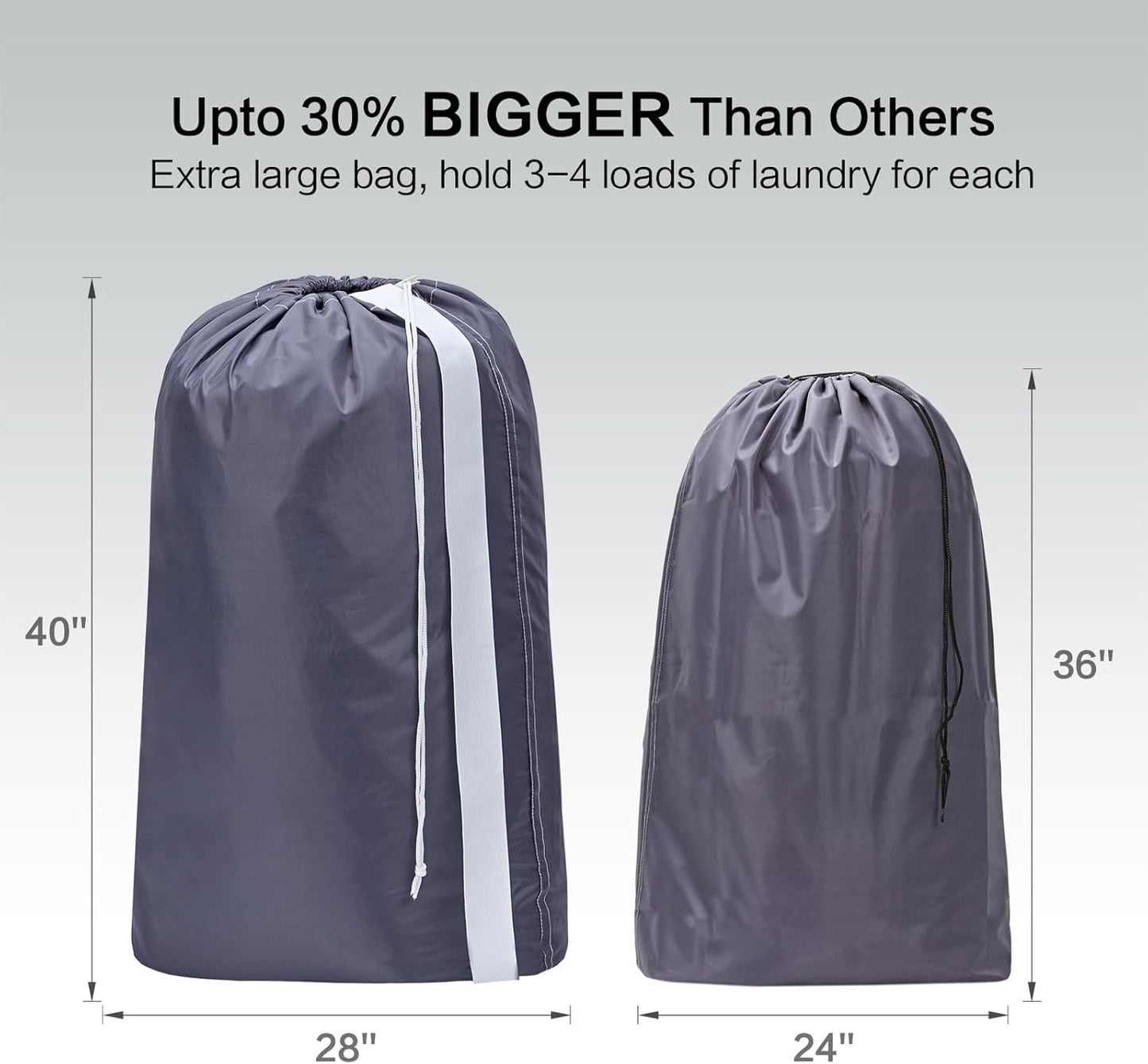 HOMEST 2 Pack XL Nylon Laundry Bag with Strap, Large Dirty Garments Organizer, Easy Fit a Hamper or Clothing Basket, Can Carry Up to 4 Loads of Clothes, Grey and Sky Blue