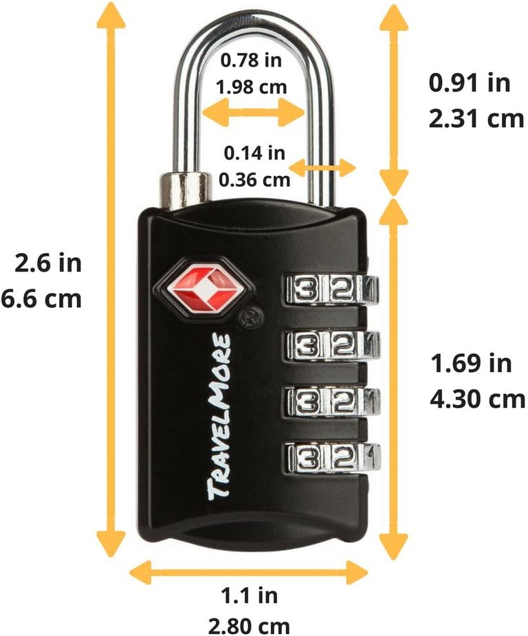 5 Pack TSA Luggage Locks with 4 Digit Combination – Heavy Duty Set Your Own Padlocks for Travel, Baggage, Suitcases & Backpacks - Black