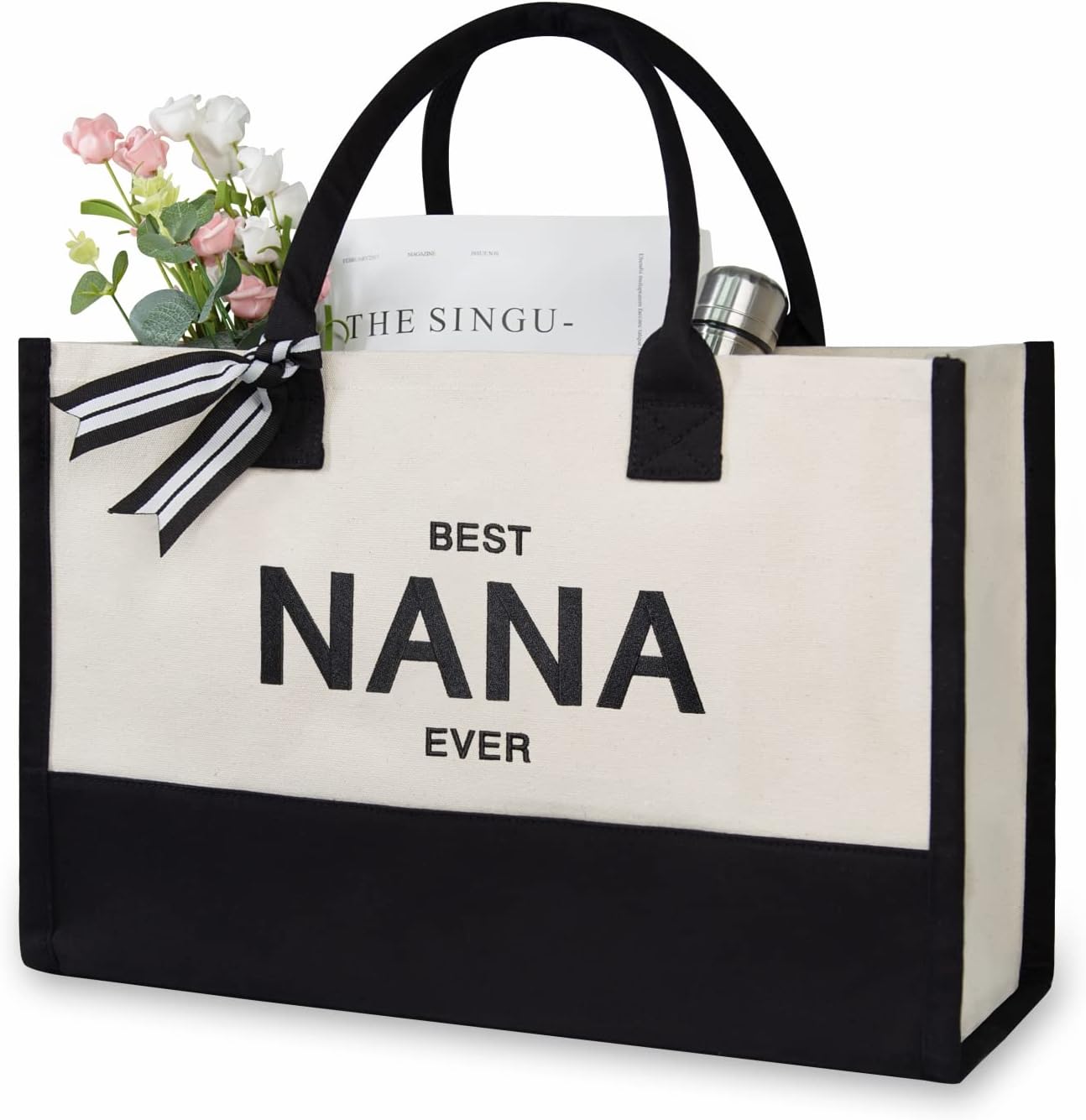 TOPDesign Embroidery Canvas Tote Bag for Women, Best Nana Ever Gifts for Grandma from Grandchildren Grandkids, Personalized Birthday, Mothers Day Present, Ideal for Beach, Holiday