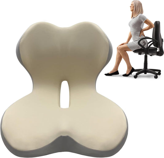 Buttocks Cushion for Office Chair Memory Foam Seat Pad for Butt Support Tailbone Relief Ergonomic Chair Cushion for Home Car Travel or Work (Off White)