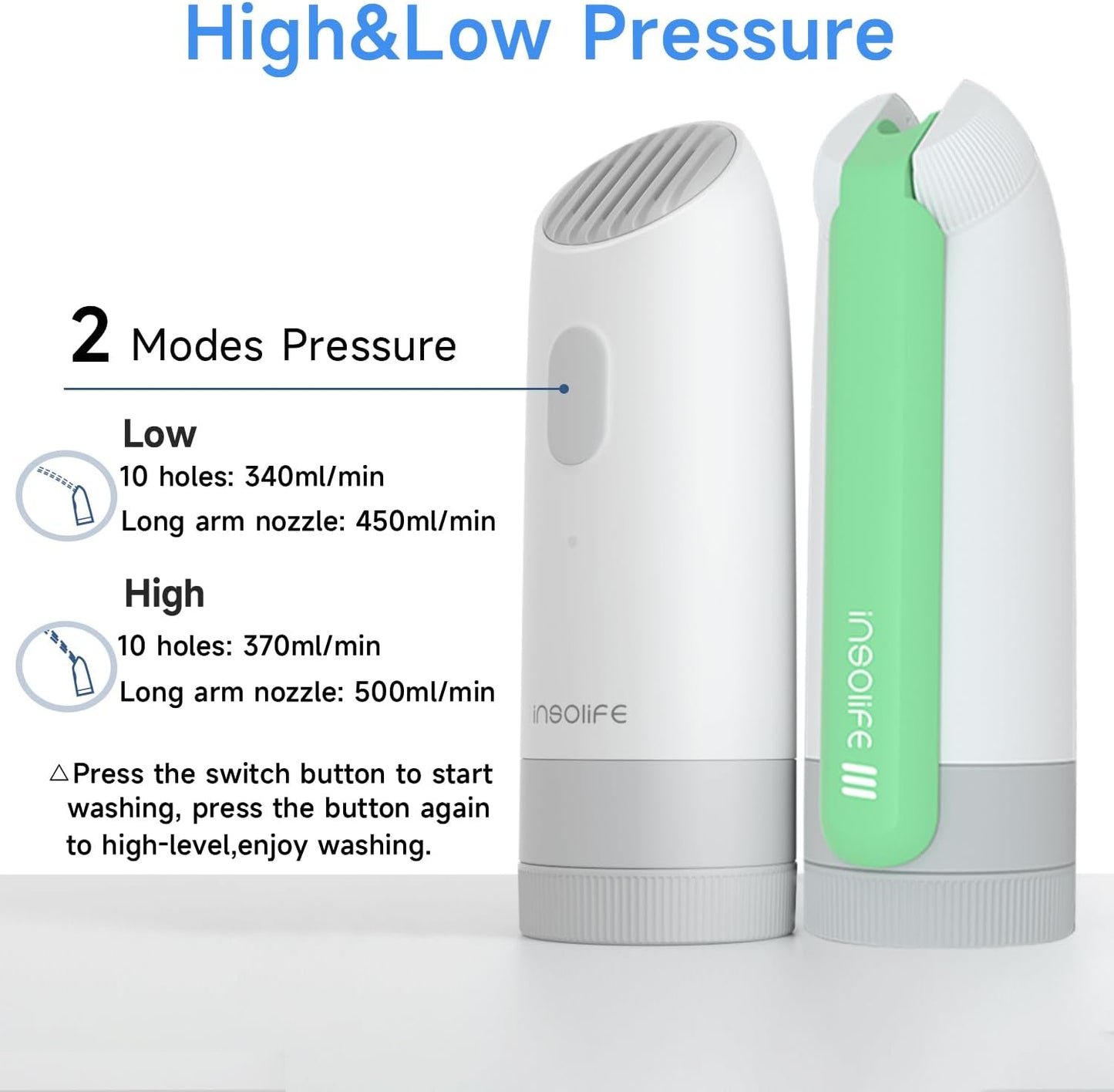 Portable Bidet | High Pressure | Travel Bidets with 2 Different Nozzle | Rechargeable Electric Portable Bidet for Men & Women | Portable Bidets for Travel (‌Military Green)