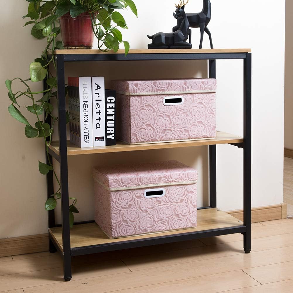 PRANDOM Collapsible Storage Boxes with Lids Fabric Decorative Storage Bins Cubes Organizer Containers Baskets with Cover Handles Divider for Bedroom Closet Living Room 14.9x9.8x9.8 Inch 1 Pack