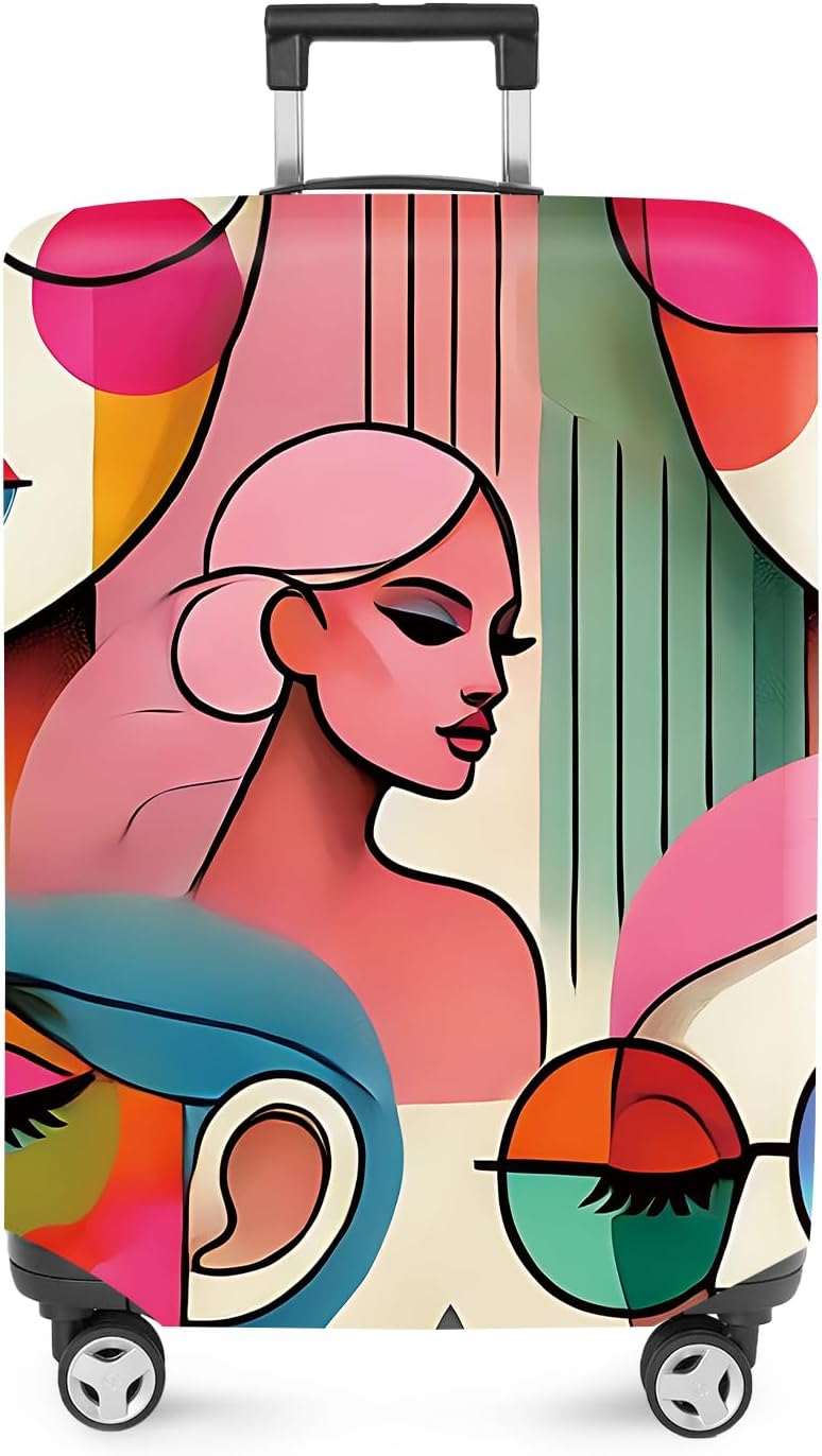 ANNA QUEEN Modern Art Fashion Luggage Cover, Stylish Abstract Woman Suitcase Protector, Washable, Stretchable Travel Sleeve for 28-30 Inch Luggage, Trendy, Colorful Design
