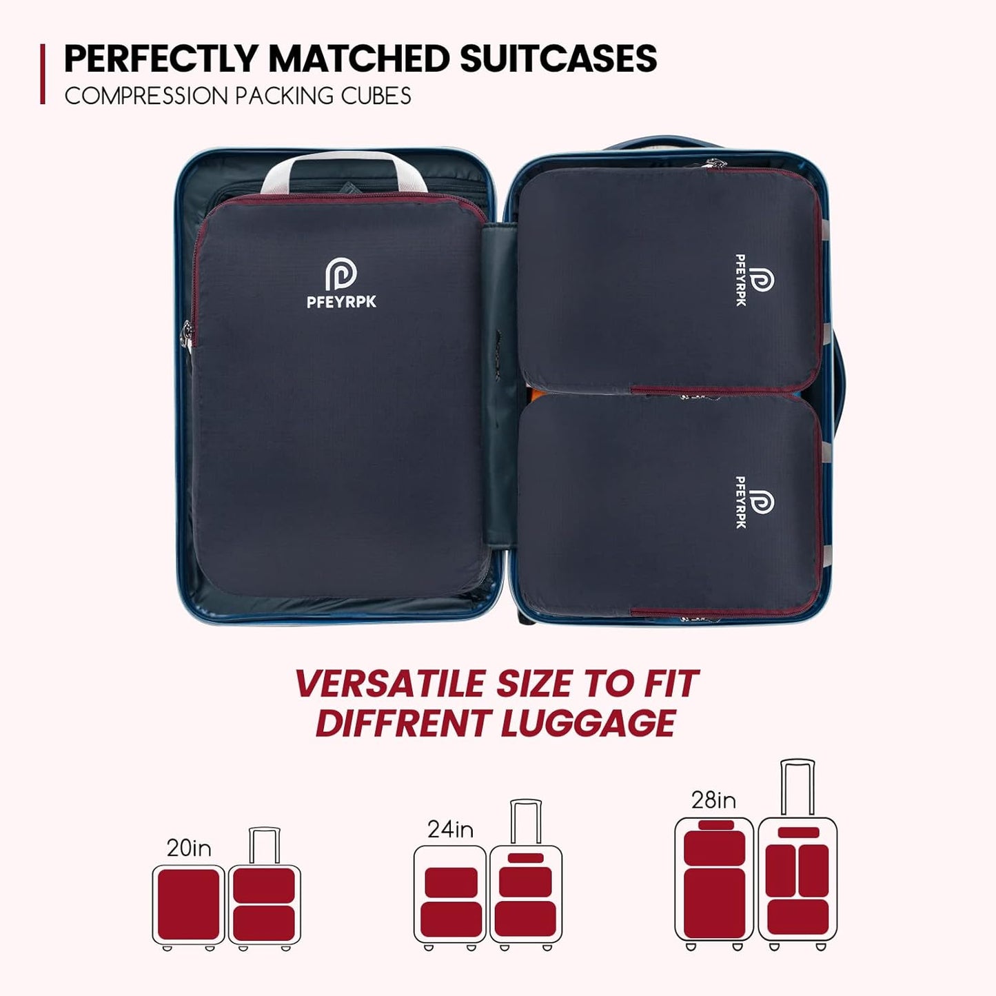 Lightweight Compression Packing Cubes for Suitcases, Compressible Expandable Travel Packing Organizer with Clear Toiletries and Backpack Bag, Travel Essentials for Carry on Luggage 7 Set