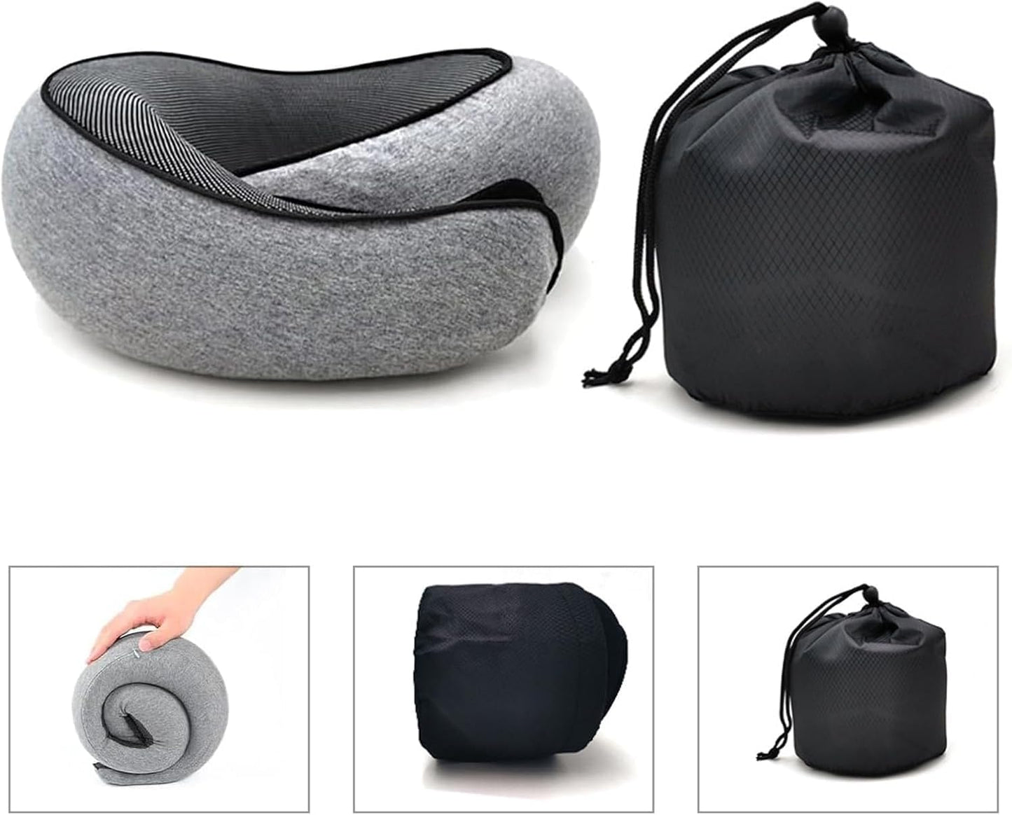 RURING Travel Pillows for Airplanes, Travel Neck Pillow Travel Pillow, Neck Pillow Airplane Memory Foam 360 Degree Support Stowable Pillows for Airplanes Offices and Cars 2PCS (Black)
