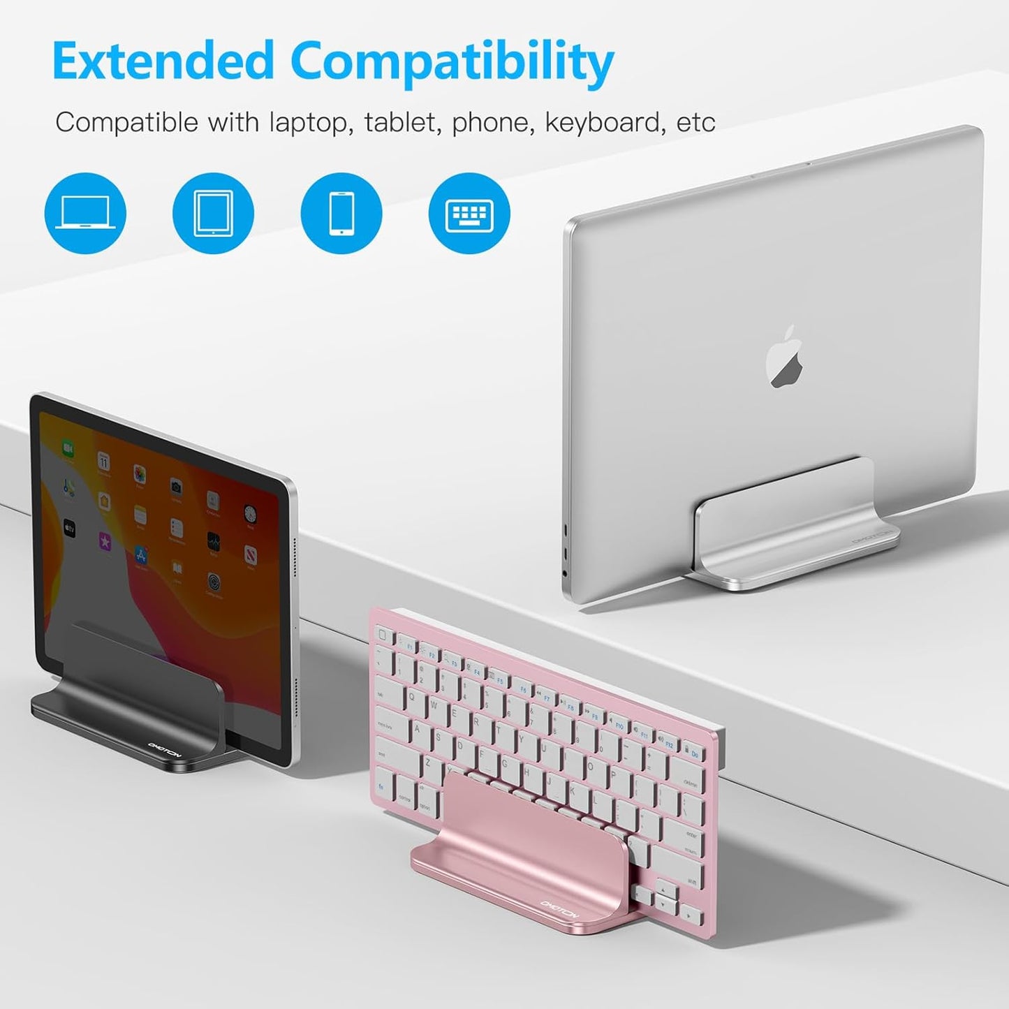 OMOTON Vertical Laptop Stand Holder, Desktop Aluminum Stand for MacBook with Adjustable Dock Size, Fits All MacBook, Surface, Chromebook and Gaming Laptops (Up to 17.3 inches), Silver