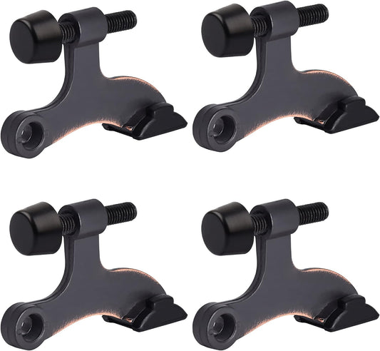 HOMOTEK 4 Pack Hinge Pin Oil Rubbed Bronze Door Stopper,Adjustable Deluxe Heavy Duty Door Stopper 2-1/2"x1-3/4”,with Black Rubber Bumper Tips