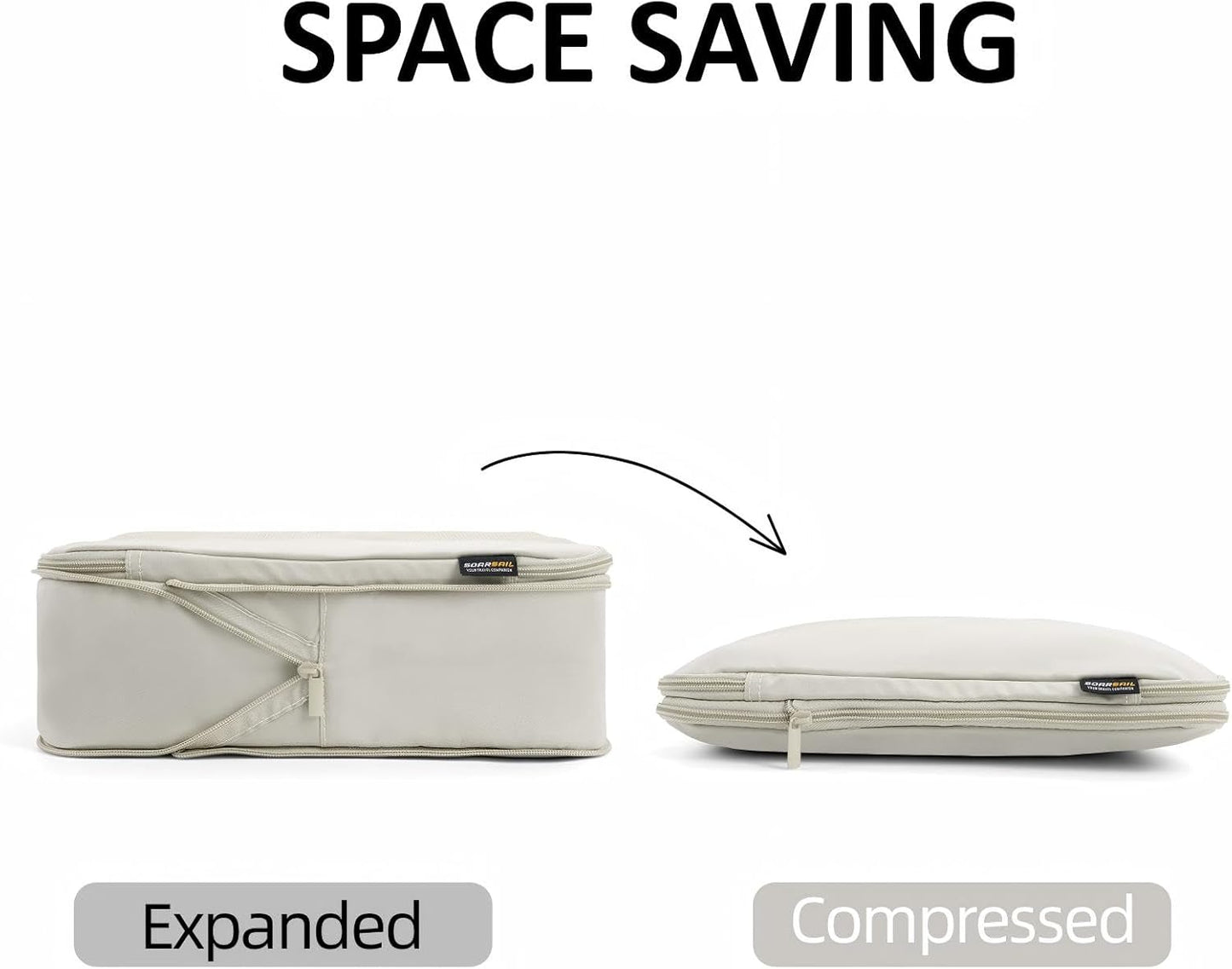 4 Piece Compression Packing Cubes for Suitcases and Backpack, Lightweight Travel Organizers (Off-White)