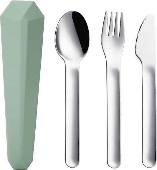 DEVICO Travel Utensils with Case, Reusable Camping Silverware Cutlery, 18/8 Stainless Steel Portable Fork Spoon Knife Set for Lunch Picnic School Workplace (Green)