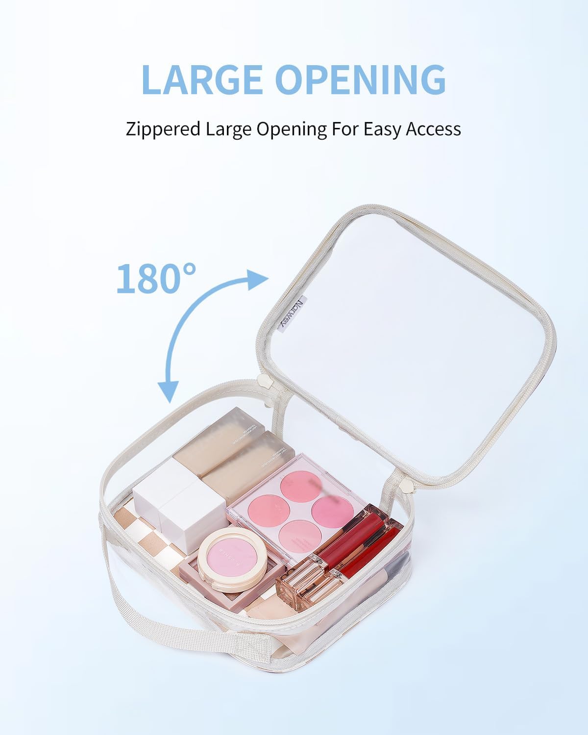 Narwey TSA Approved Clear Toiletry Bag for Travel, Waterproof PVC Clear Makeup Bags, Portable Compact Cosmetic Bag Make Up Organizer, Airport Airline Quart Size Compliant Bag (Light Checkerboard)