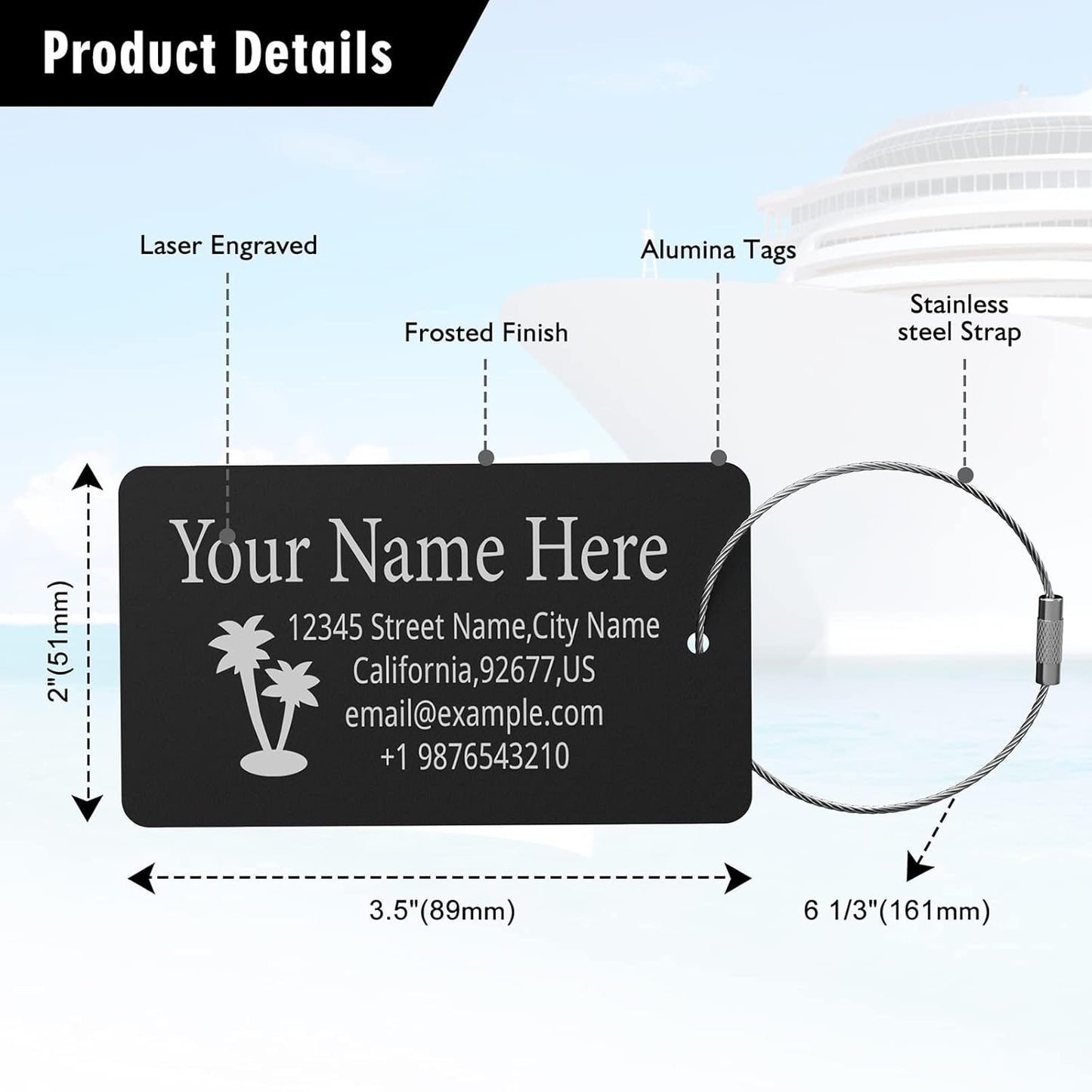 Luggage Tags for Suitcase - Personalized Engraved Metal Tag for Cruise Travel - Custom Name Tags Suitable for Bags and Backpacks(Blue)