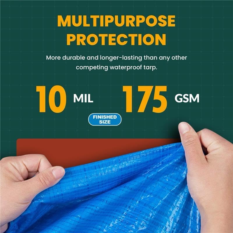 Large Waterproof Tarp - Heavy Duty 10 Mil Thick Poly Tarpaulin Ideal for Canopy Tents, Boats, RV or Pool Covers - Multipurpose Protective Tarps with Grommets for Indoor and Outdoor Use | 30' x 30'