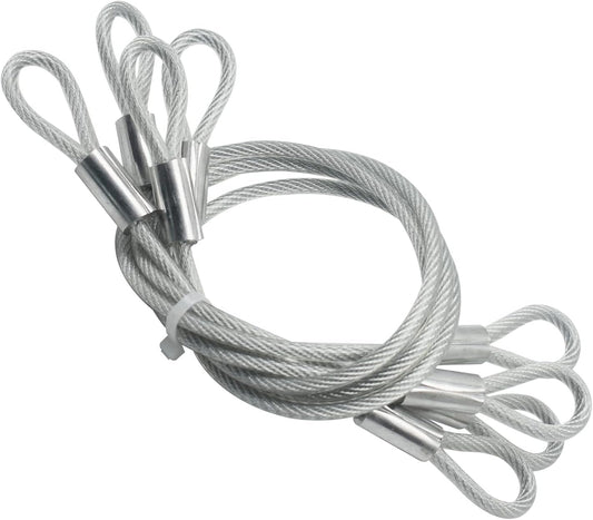 4 pcs 47 inch (120cm) 5mm Thickness Vinyl Cover Coated Galvanized Steel Wire Cable with Loops Security Lanyard Rope Tether Lock, Clear