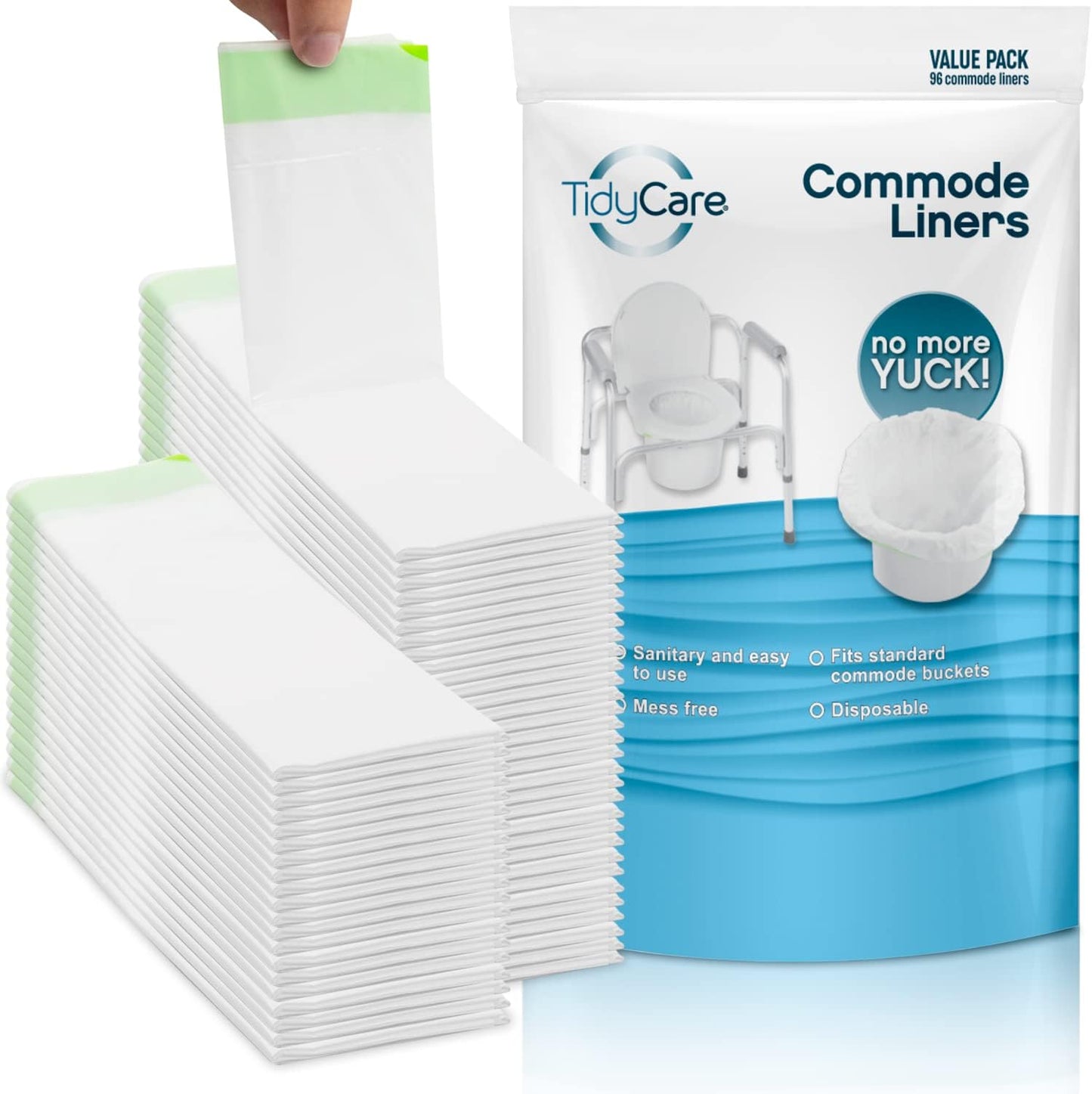 Disposable Bedside Commode Liners for Adult Portable Toilet Chair Seat Bucket and Bedpan | Value Pack of 96 Waste Bags | Universal Fit Liners for Home Medical Care