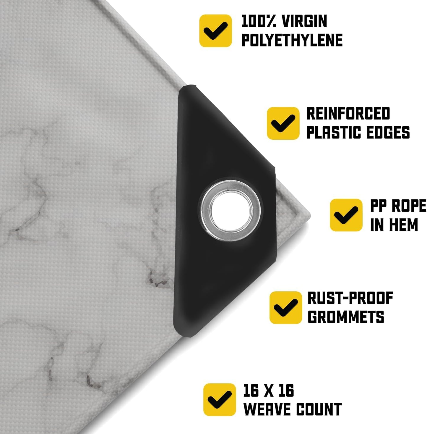Core Tarps Extreme Heavy Duty 20 Mil Tarp Cover, Waterproof, UV Resistant, Rip and Tear Proof, Poly Tarpaulin with Reinforced Edges for Roof, Camping, Patio, Pool, Boat (Marble/White 12′ X 25′)