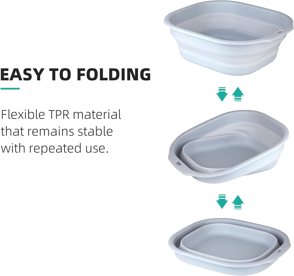 2 Pack Collapsible Wash Basin Set, Foldable Dish Tub, Small Medium Portable Sink for Kitchen, Camping, RV, Baby Bottles, Laundry, Plastic Washbasin -Gray