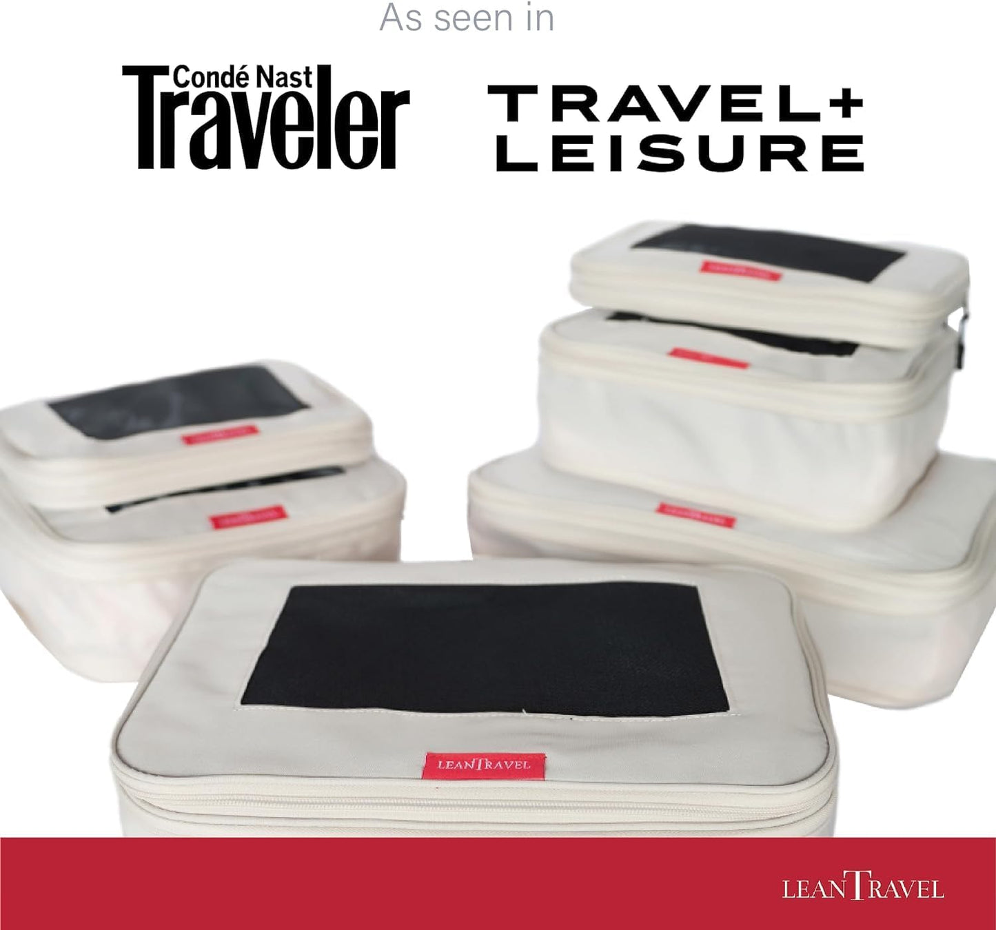 LeanTravel Compression Packing Cubes for Travel Organizers with Double Zipper (6-Pack (2L+2M+2S), Sand)