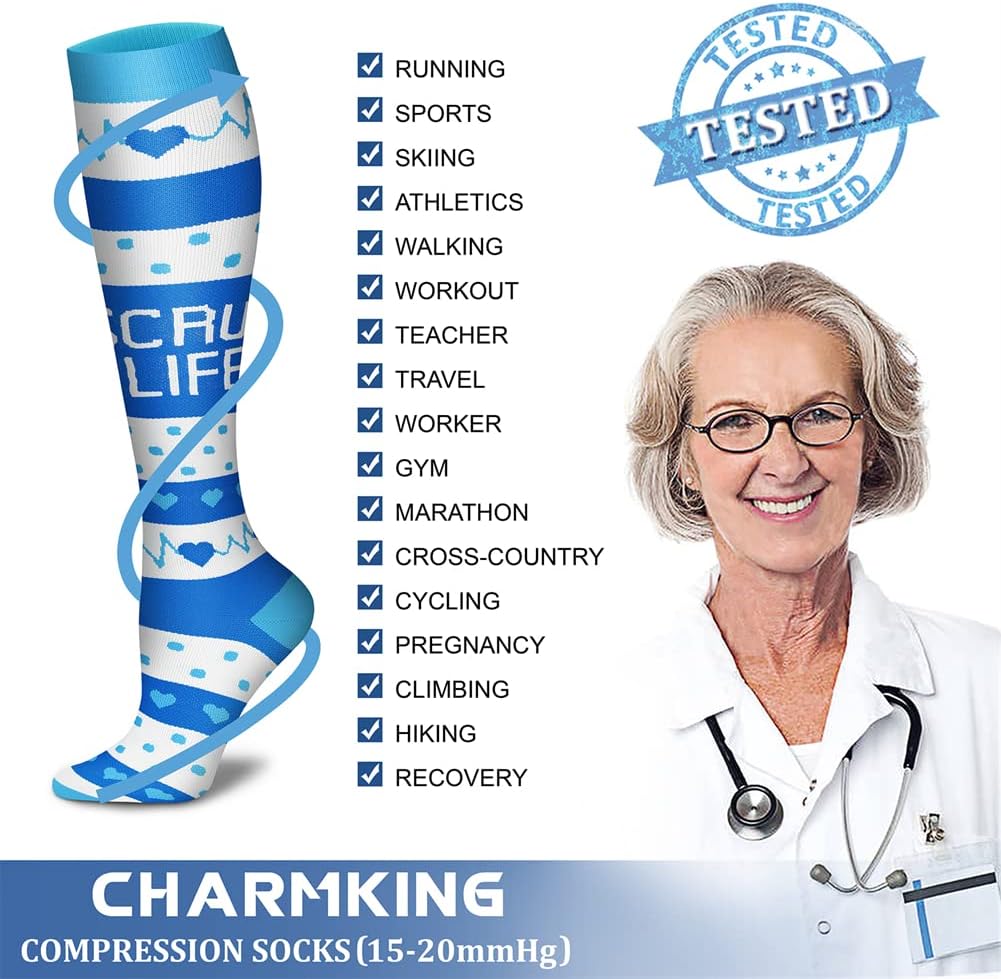 CHARMKING Compression Socks for Women & Men Circulation (3 Pairs) 15-20 mmHg is Best Support for Athletic Running Cycling