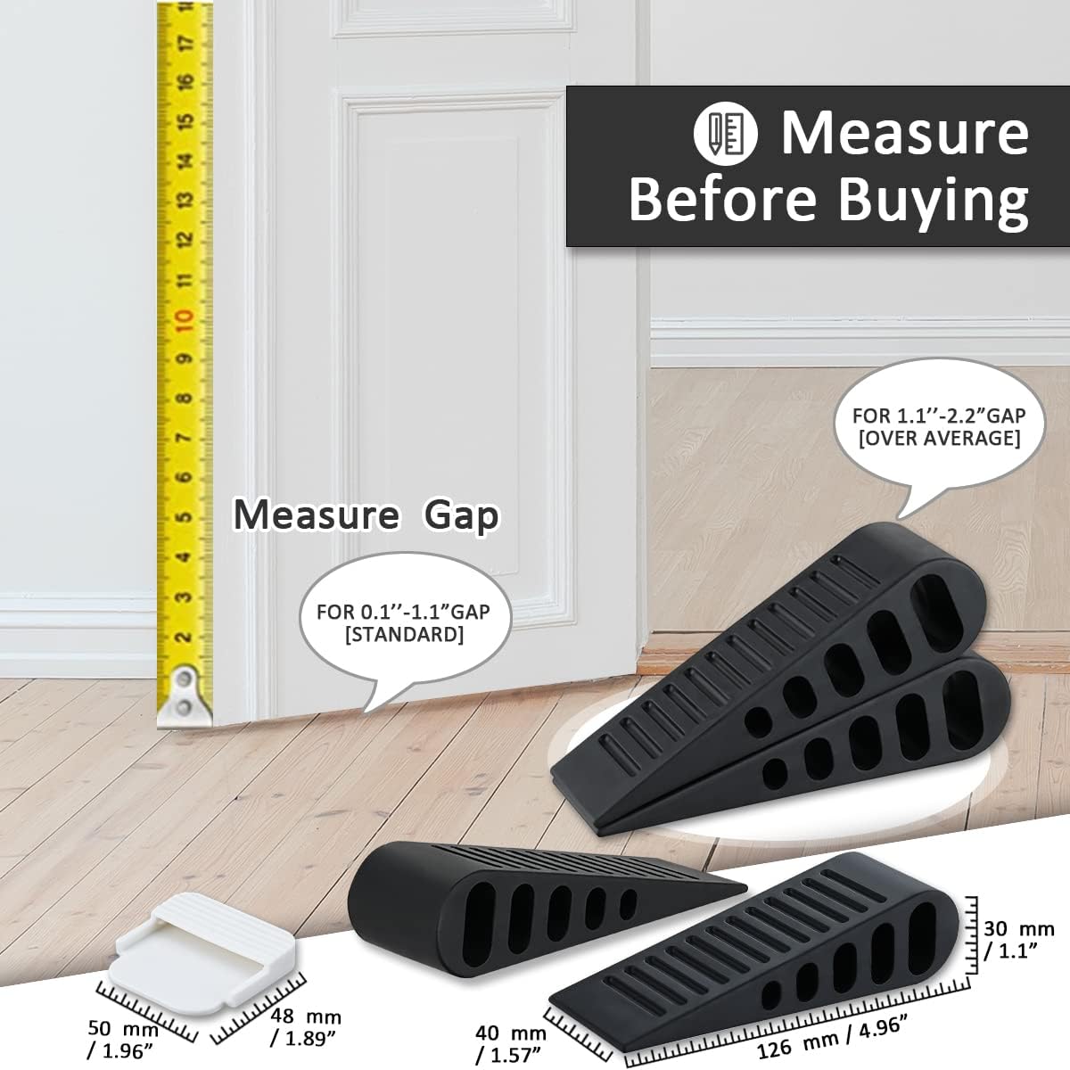 JQK Rubber Door Stopper Wedge, Black 6 Pack Soft TPR Premium Door Stops for Bottom of Heavy Duty Door on Tile, Concrete, Carpet, Wooden Floor, DSB61-BK-P6