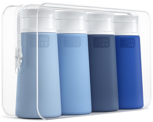 Valourgo Travel Bottles for Toiletries, Tsa Approved 3.4oz Portable Travel Bottles, BPA Free Leak Proof Travel Tubes Refillable Travel Accessories, Travel Accessories with Clear Toiletry Bag, Blue