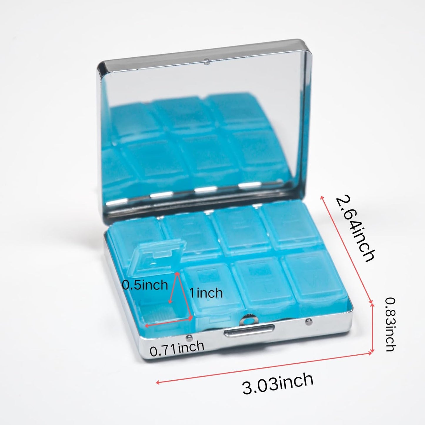Cute and Portable Metal Pill Organizer – 8 Compartments, Elegant Chrome Finish, Ideal for Travel and Daily Use (Astronaut Riding Dinosaur)